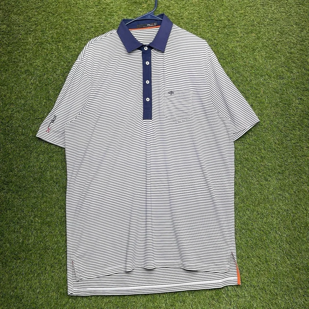 RLX Ralph Lauren Golf Polo Shirt Mens Large Striped Athletic Sportswear Sport